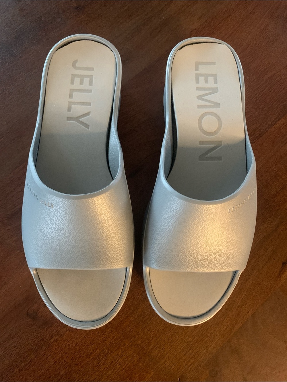 Lemon Jelly Platform Slide Sandals in Pearl Metal,  Size 40
